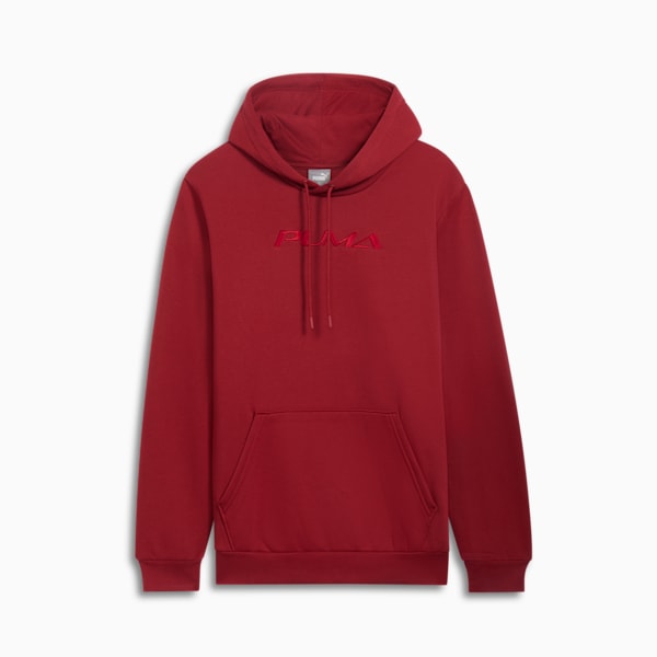 Sudadera con estampado a tono y capucha para hombre, Intense Red, extralarge