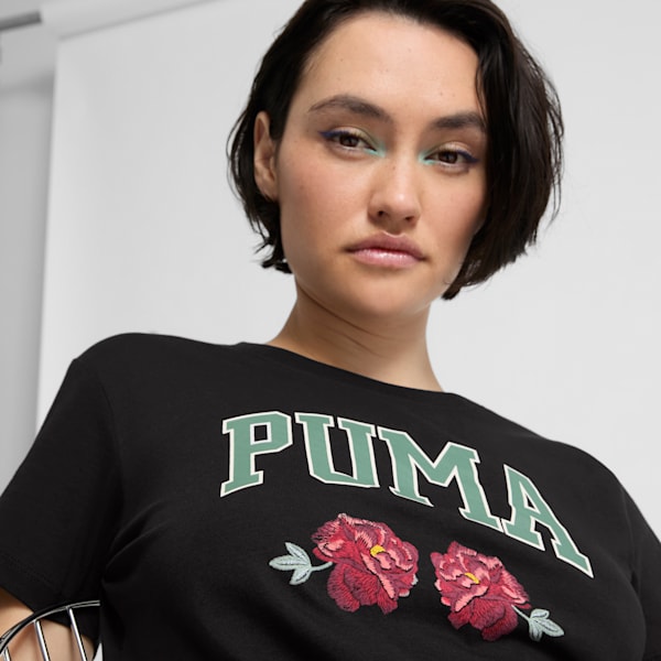 Puma Floral Faux Embroidery Women s T Shirt Black Xs