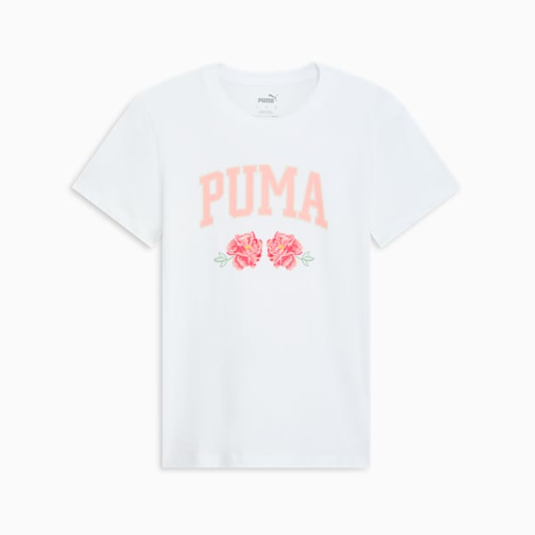 Camiseta de mujer con bordado de imitación floral, PUMA White, extralarge