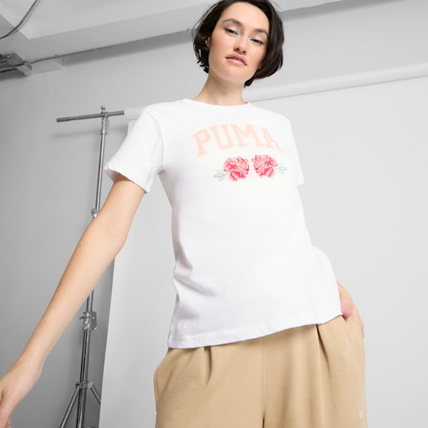 Camiseta de mujer con bordado de imitación floral, PUMA White, extralarge