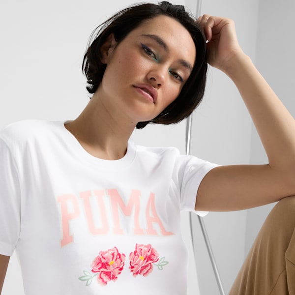 Floral Faux Embroidery Women's Tee, PUMA White, extralarge