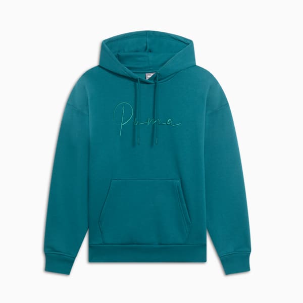 PUMA Script Logo Women's Hoodie, Cold Green, extralarge