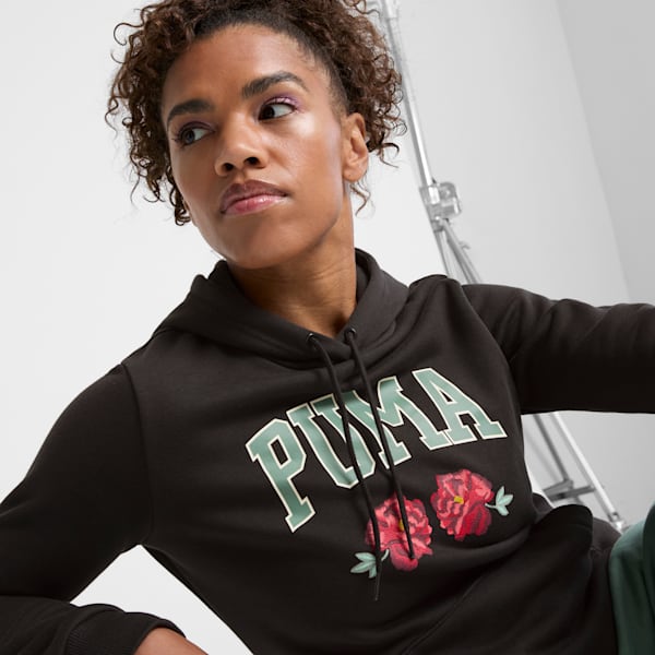 Sudadera con capucha con falso bordado floral para mujer, PUMA Black, extralarge