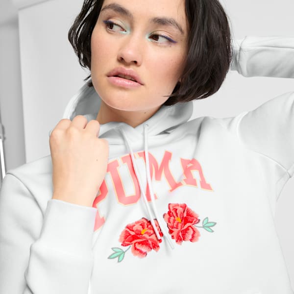 Faux Embroidered Floral Women's Hoodie, PUMA White, extralarge