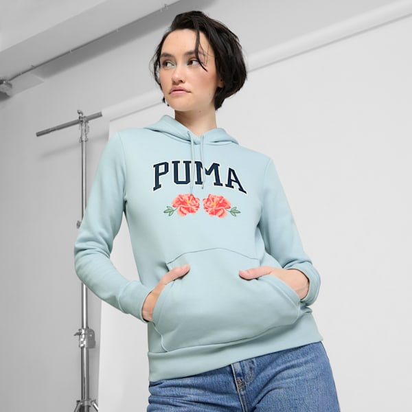 Faux Embroidered Floral Women's Hoodie, Frosted Dew, extralarge