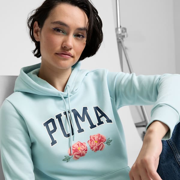 Faux Embroidered Floral Women's Hoodie, Frosted Dew, extralarge