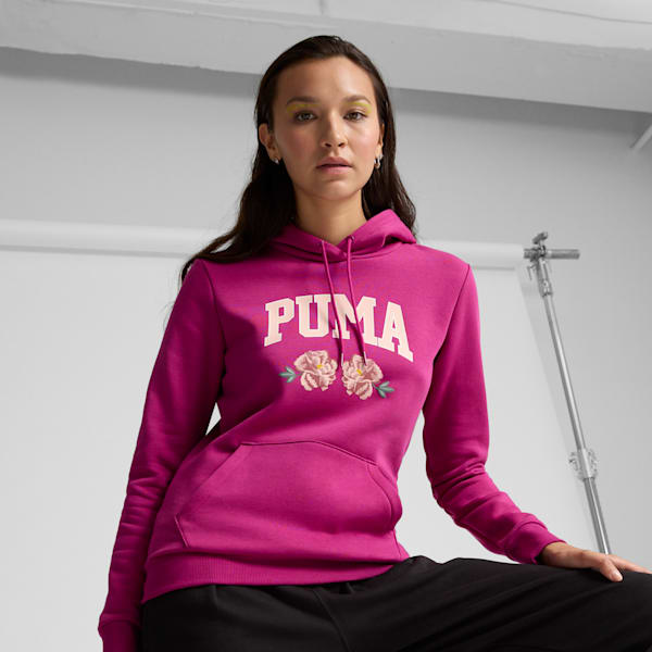 Faux Embroidered Floral Women's Hoodie, Magenta Gleam, extralarge