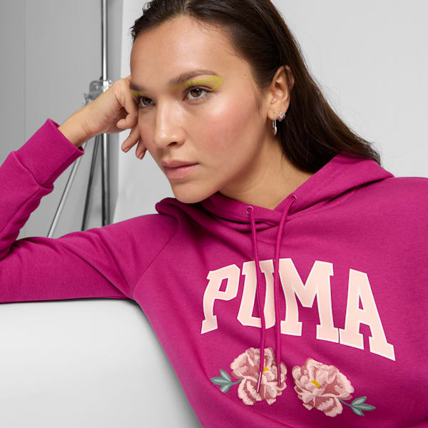 Faux Embroidered Floral Women's Hoodie, Magenta Gleam, extralarge
