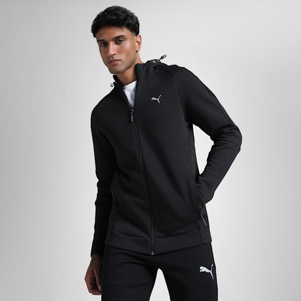 EVOSTRIPE Men's Slim Fit Full-Zip Hoodie, PUMA Black, extralarge-IND