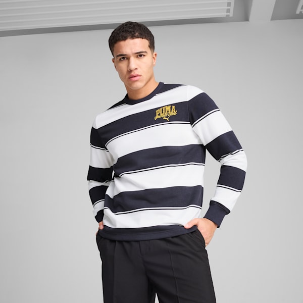 Sudadera para hombre con cuello redondo a rayas PUMA Class, New Navy, extralarge