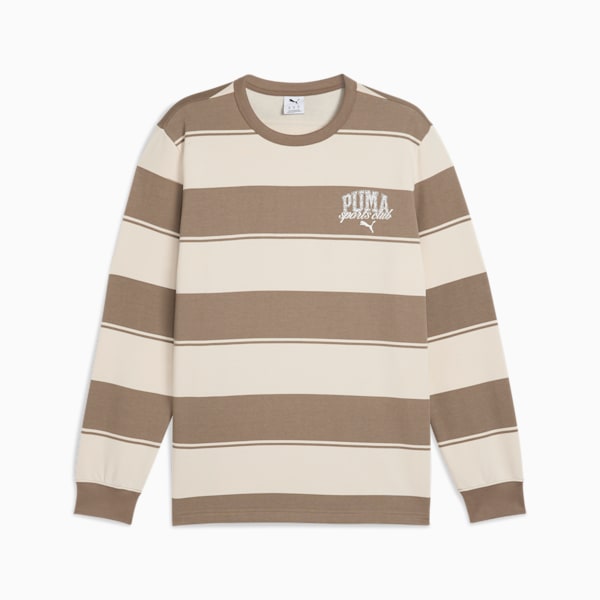 Sudadera para hombre con cuello redondo a rayas PUMA Class, Totally Taupe, extralarge