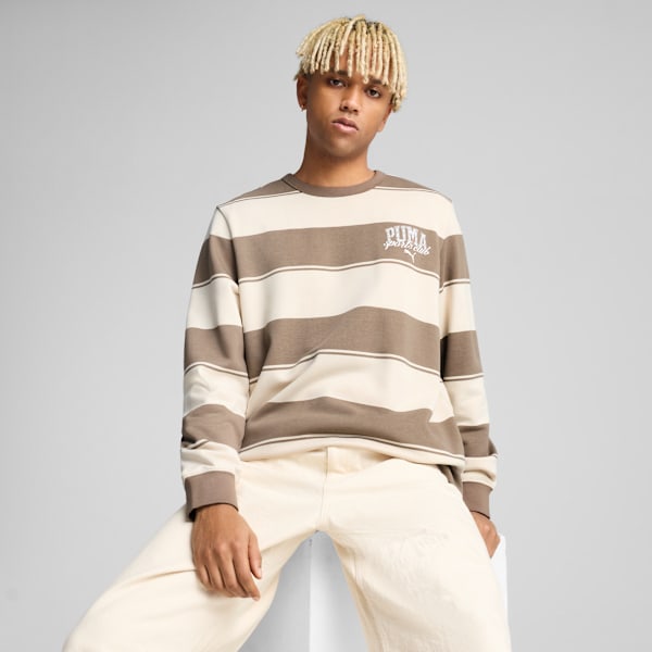 Class Pack Men's Striped Crew Sweatshirt, Totally Taupe, extralarge