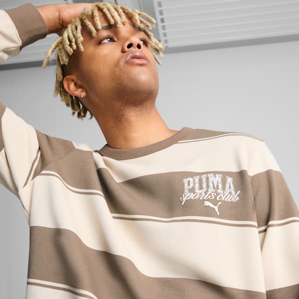 Sudadera para hombre con cuello redondo a rayas PUMA Class, Totally Taupe, extralarge