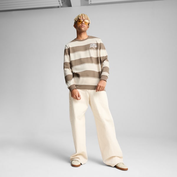 Class Pack Men's Striped Crew Sweatshirt, Totally Taupe, extralarge