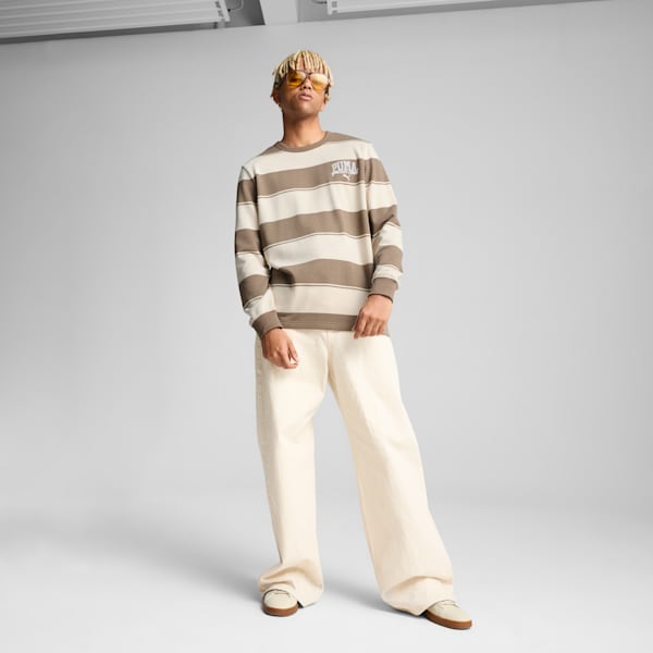 Sudadera para hombre con cuello redondo a rayas PUMA Class, Totally Taupe, extralarge