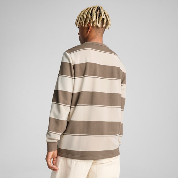 Class Pack Men's Striped Crew Sweatshirt, Totally Taupe, extralarge