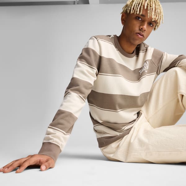 Class Pack Men's Striped Crew Sweatshirt, Totally Taupe, extralarge