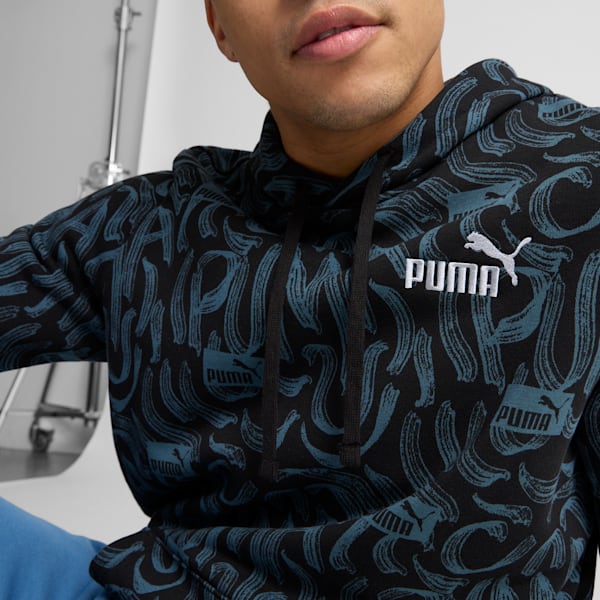 Essentials+ Logo Lab Sudadera con capucha gráfica para hombre, PUMA Black, extralarge