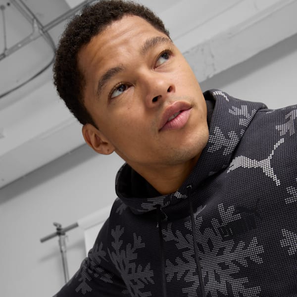 ESS+ Logo Lab Winter Snowflake Hoodie, PUMA Black, extralarge