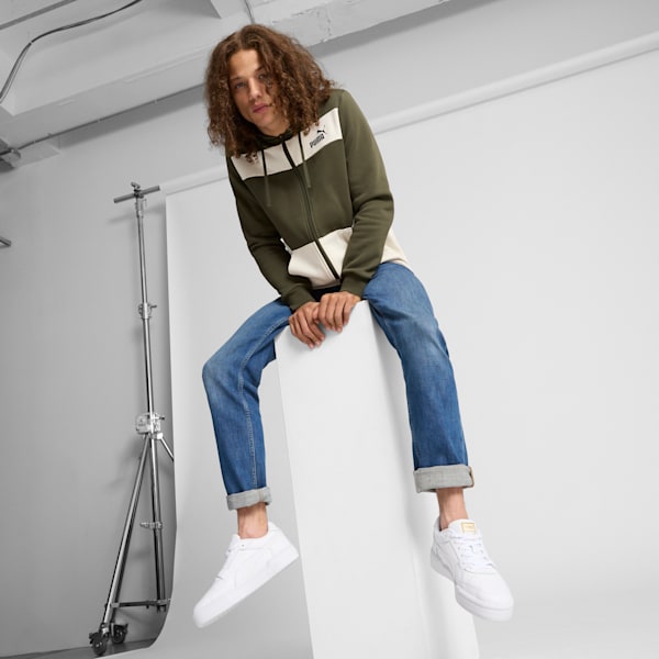 Sudadera con capucha PUMA Power Colorblock, Hombre, Dark Olive, extralarge