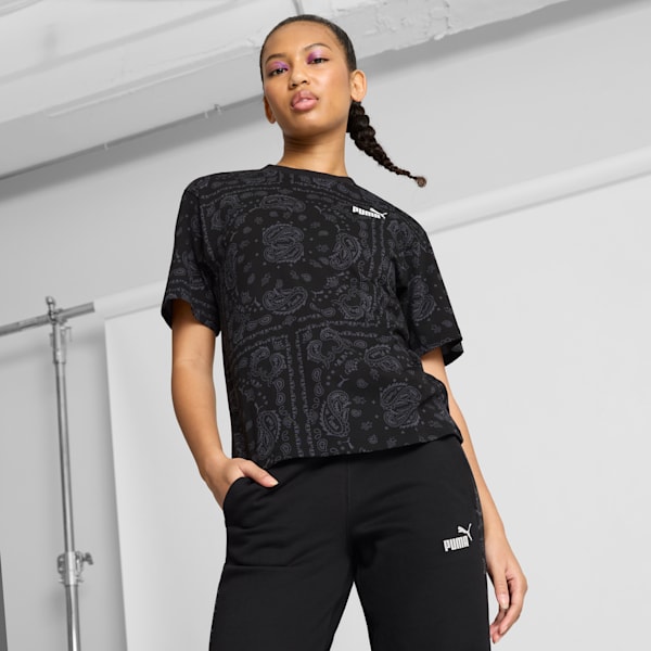 ESS+ Paisley AOP Women's Tee, PUMA Black, extralarge