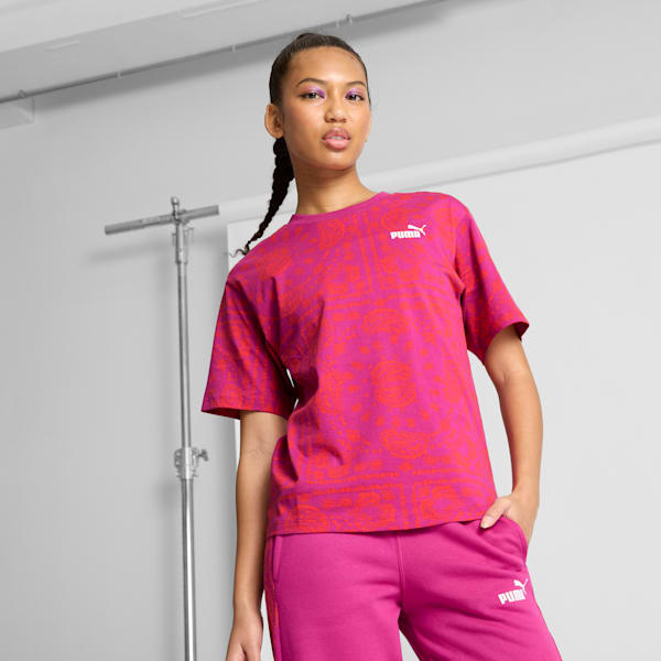 Camiseta de mujer ESS+ Paisley AOP, Magenta Gleam, extralarge