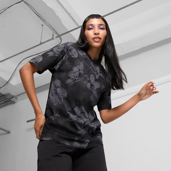 Playera con estampado integral para mujer ESS+ Floral, PUMA Black, extralarge
