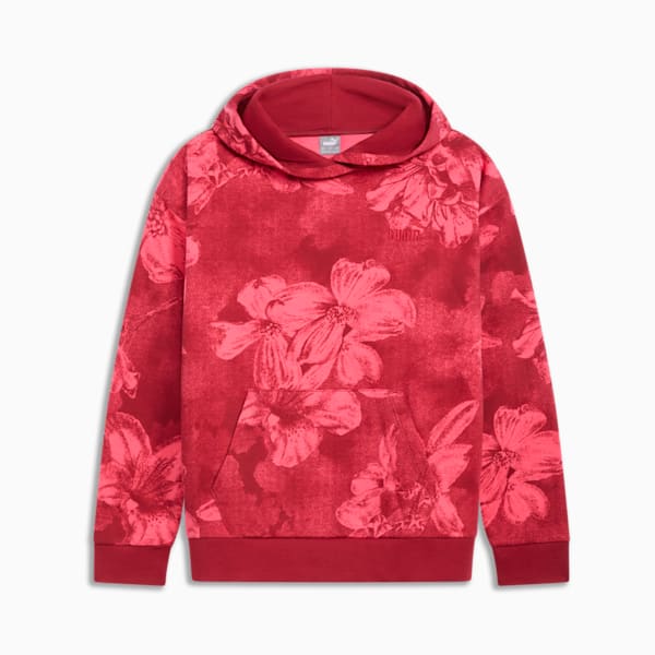 ESS+ Floral AOP Women's Hoodie, Intense Red, extralarge