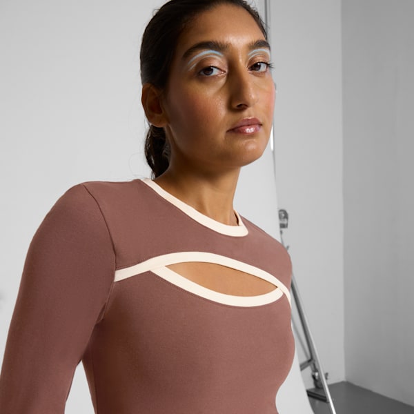 HER Long Sleeve Trim Women's Dress, Espresso Brown, extralarge