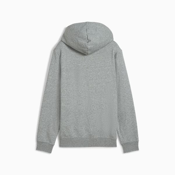 Grey PUMA hooded top, a unisex garment with a classic, comfortable design.