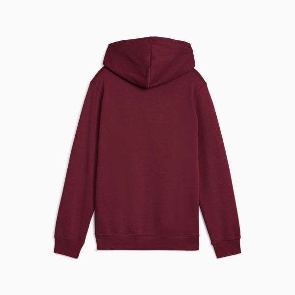 Burgundy PUMA hoodie for adults, shown from the back, featuring a hood and long sleeves.