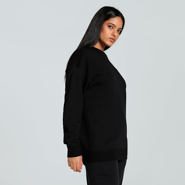 Small No. 1 Logo Women's Relaxed Fit Crew-Neck Sweater, PUMA Black, extralarge-IND