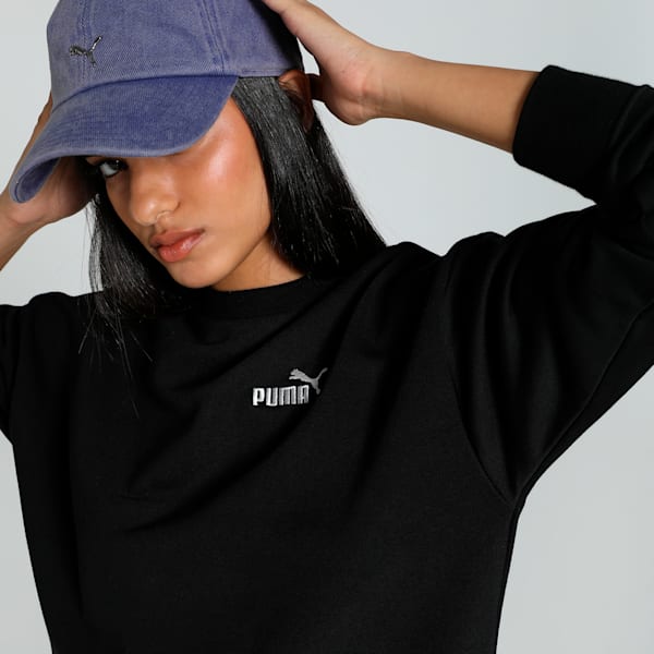 Small No. 1 Logo Women's Relaxed Fit Crew-Neck Sweater, PUMA Black, extralarge-IND