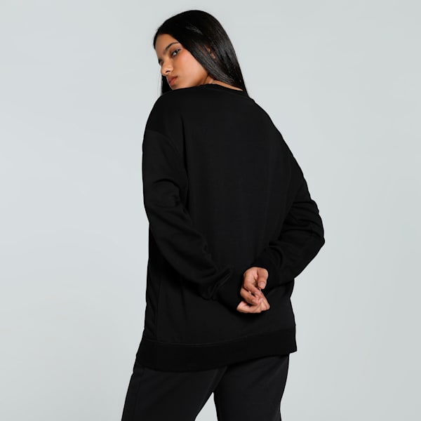 Small No. 1 Logo Women's Relaxed Fit Crew-Neck Sweater, PUMA Black, extralarge-IND