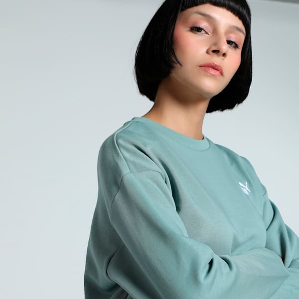 Small No. 1 Logo Women's Relaxed Fit Crew-Neck Sweater, Green Moon, extralarge-IND