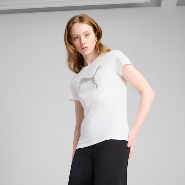 Playera para mujer Essentials Metallic, PUMA White-Metallic gold, extralarge