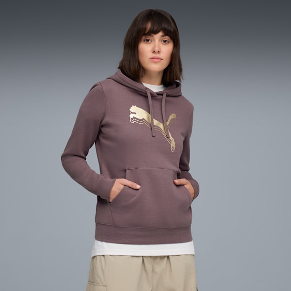 Sudadera con capucha Metallic para mujer, Raisin-metallic gold, extralarge