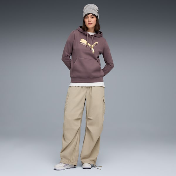 Sudadera con capucha Metallic para mujer, Raisin-metallic gold, extralarge