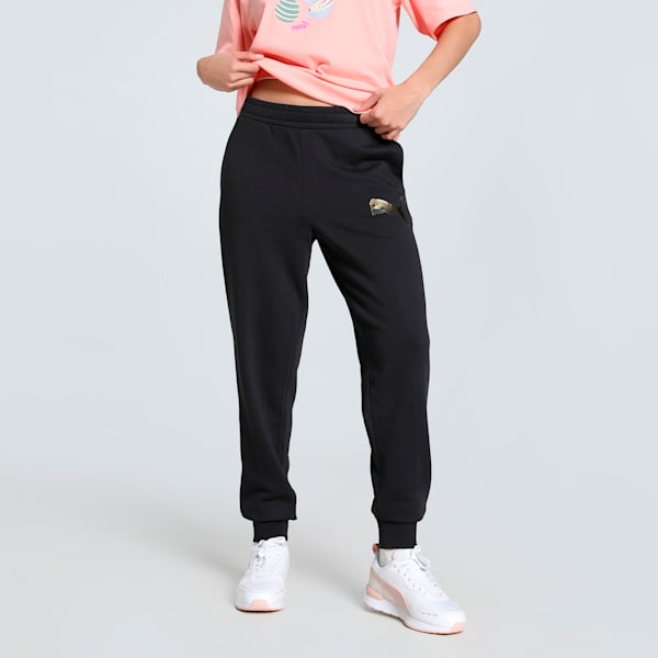 METALLIC Women's Sweat Pants, PUMA Black-Metallic Gold, extralarge-IND