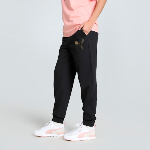 METALLIC Women's Sweat Pants, PUMA Black-Metallic Gold, extralarge-IND