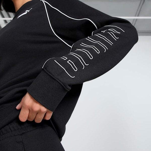 SPORT Women's Relaxed Fit Crew-Neck Sweater, PUMA Black, extralarge-IND