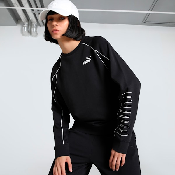 SPORT Women's Relaxed Fit Crew-Neck Sweater, PUMA Black, extralarge-IND