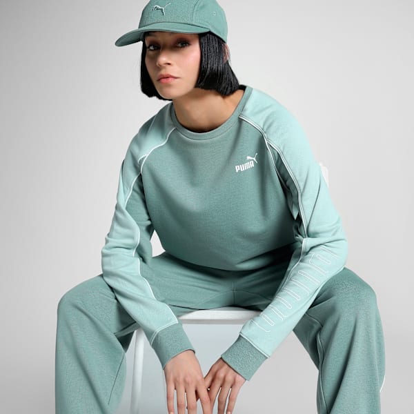 PUMA SPORT Women's Relaxed Fit Crew-Neck Sweater, Green Moon, extralarge-IND
