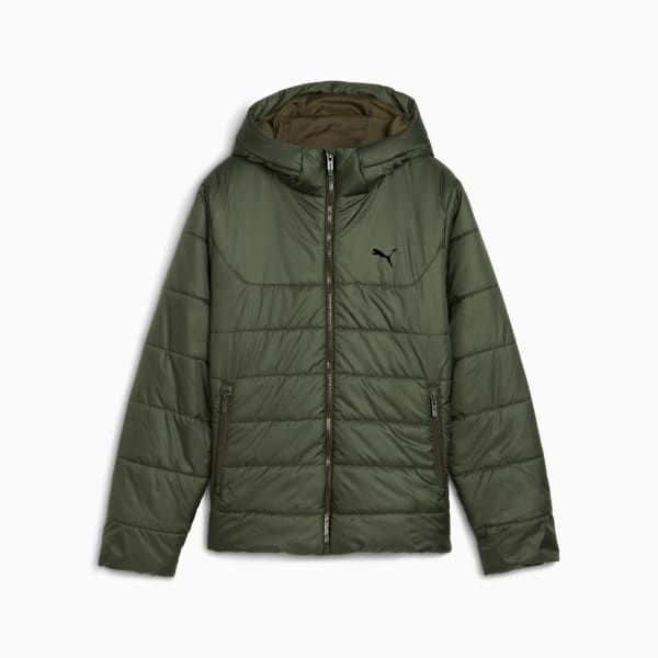 Essentials Hooded Padded Jacket Youth, Dark Olive, extralarge