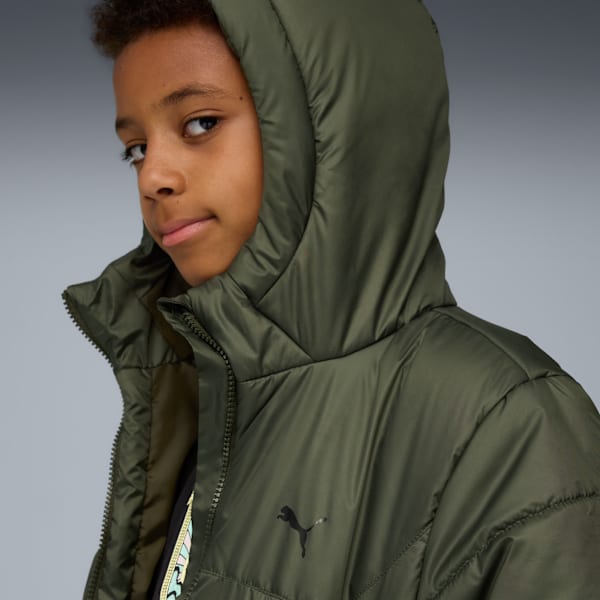 Essentials Hooded Padded Jacket Youth, Dark Olive, extralarge