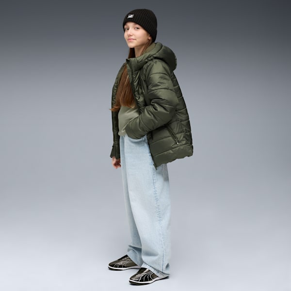 Essentials Hooded Padded Jacket Youth, Dark Olive, extralarge