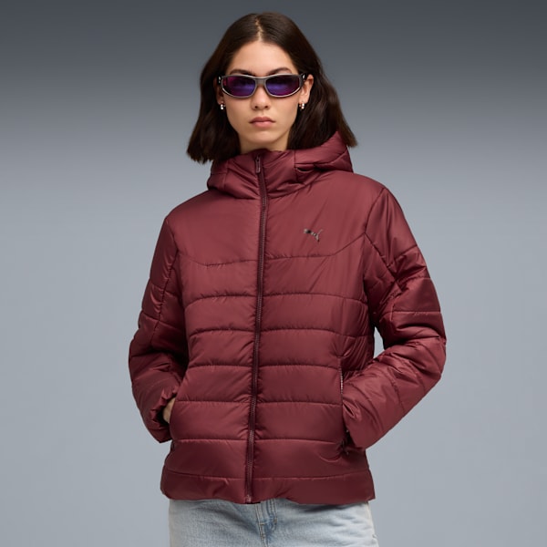 ESS Hooded Padded Jacket Women, Ruby Shimmer, extralarge