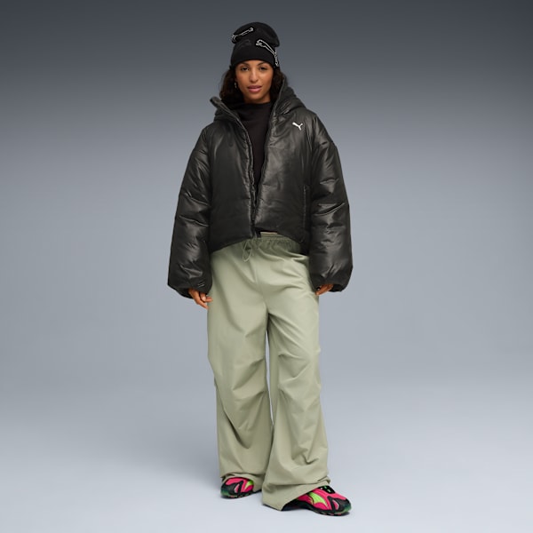 Wardrobe Essentials Shiny Hooded Padded Jacket Women, PUMA Black, extralarge-GBR