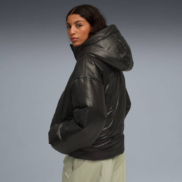 Wardrobe Essentials Shiny Hooded Padded Jacket Women, PUMA Black, extralarge-GBR