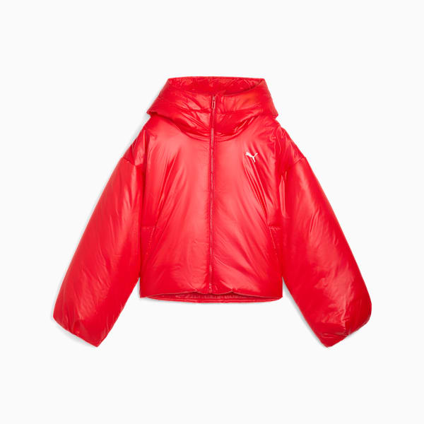 Wardrobe Essentials Shiny Hooded Padded Jacket Women, For All Time Red, extralarge-GBR